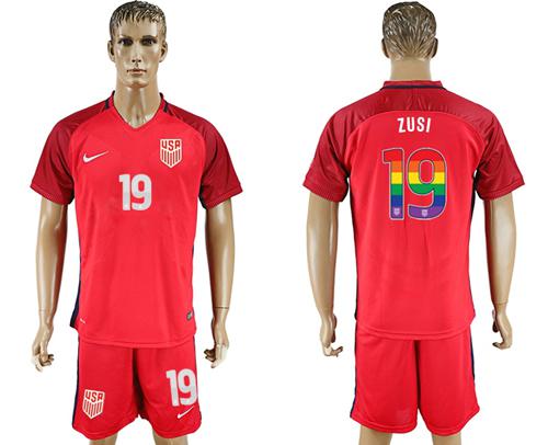 USA #19 Zusi Red Rainbow Soccer Country Jersey